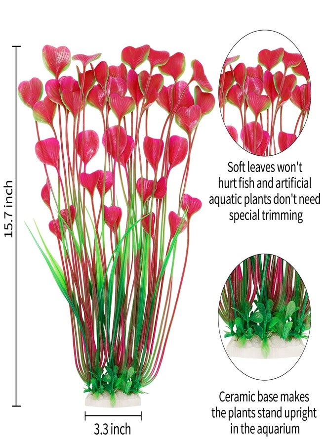 MyLifeUNIT Aquarium Plants, 2 Pack Tall Plastic Plants for Fish Tank Decorations, 15.75 Inches (Pink) - Image 2